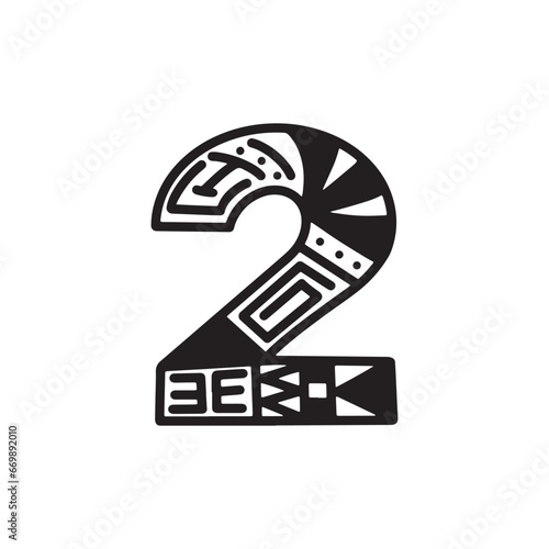 Graffiti aztec number two in style handwriting art illustration design vector