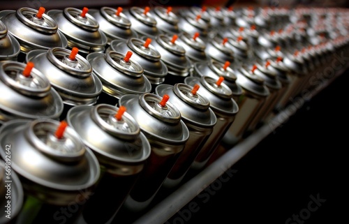 aerosol cans in busy manufacturing factory