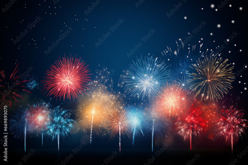 Fireworks Celebration on Dark Background with Copy Space