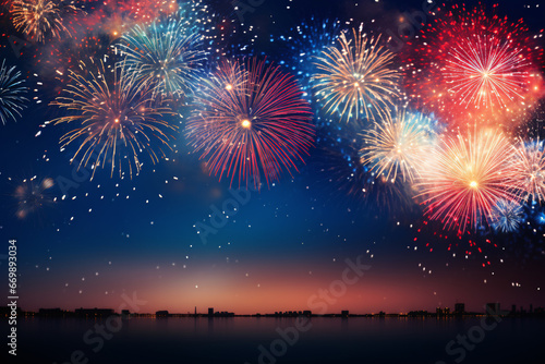 Fireworks Celebration on Dark Background with Copy Space