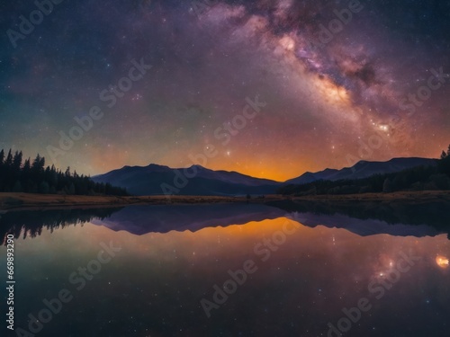 The Milky Way at night is very beautiful over the lake.