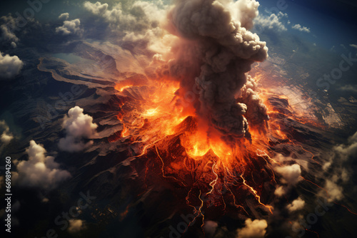 Aerial View of Volcano Eruption