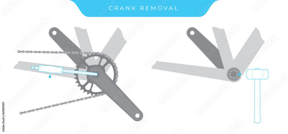 Vector image of instructions for removal bicycle crankset. Isolated on white background Vector image of instructions for removal bicycle crankset. Isolated on white background