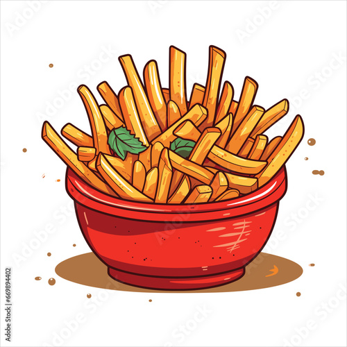 French fries potato tasty fast street food in red paper box vector