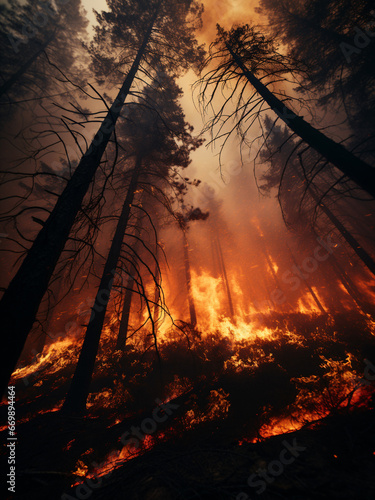 Wide Angle View of Forest Fire