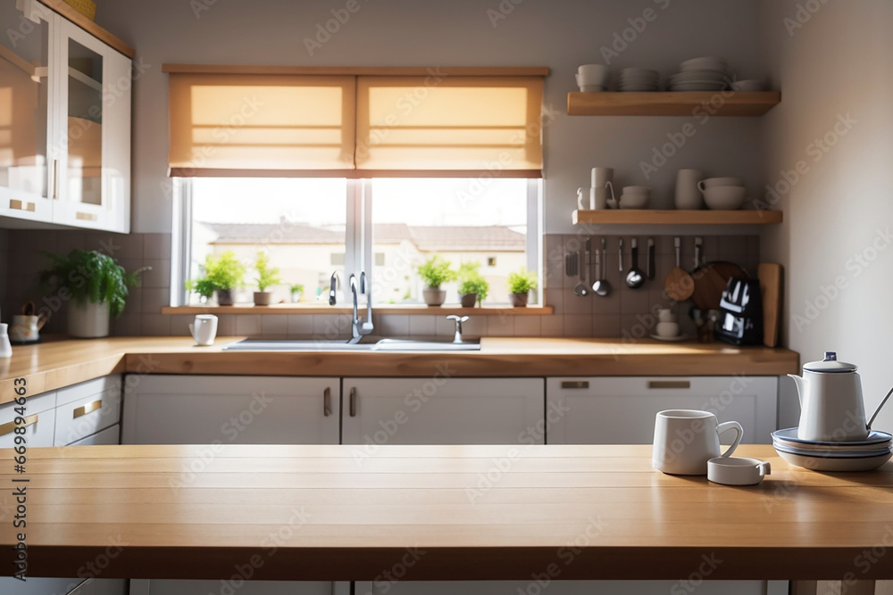 Fototapeta premium kitchen background blured empty table