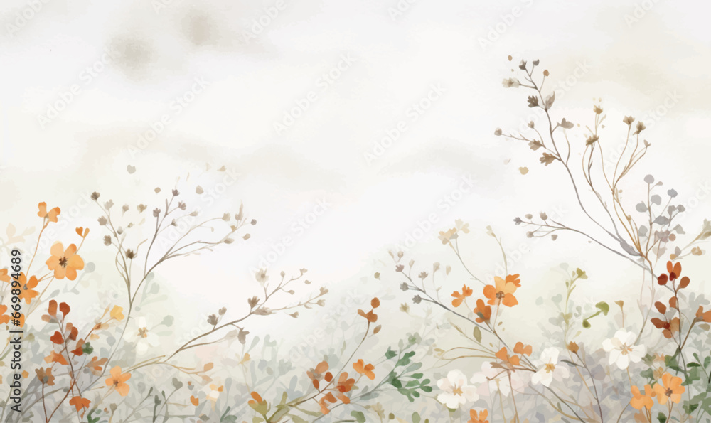 watercolor background, illustration, autumn, leaves, orange colors, floral