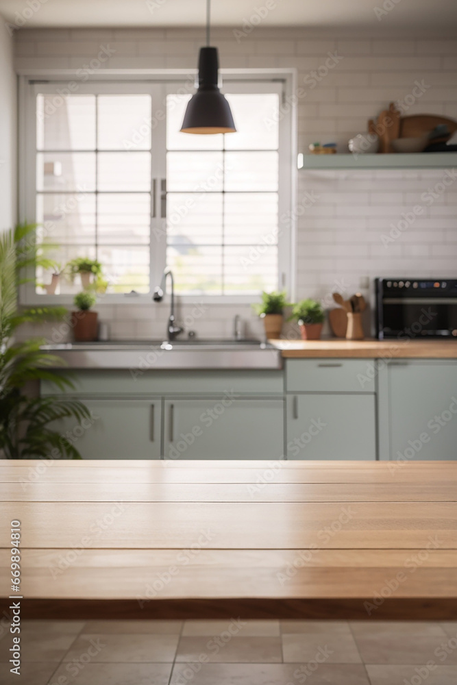 kitchen background blured empty table kitchen background blured empty table