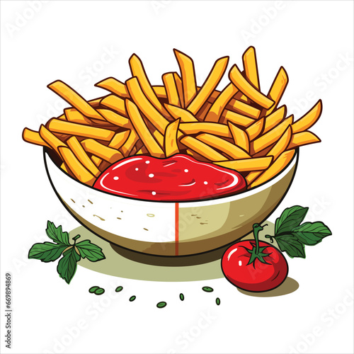 French fries potato tasty fast street food in red paper box vector