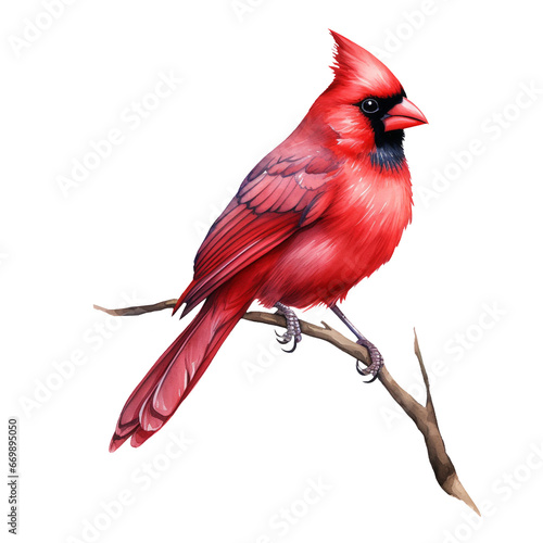 red cardinal bird isolated on a transparent background, watercolor style clipart