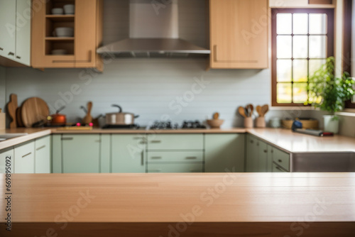 kitchen background blured empty table