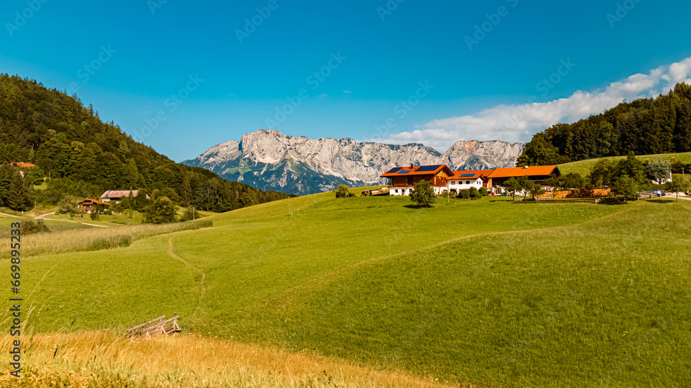 Alpine summer view with Mount Untersberg at Berchtesgaden, Bavaria, Germany