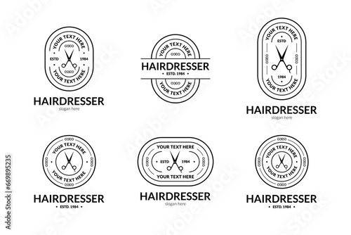 Stylish hairdresser emblem set