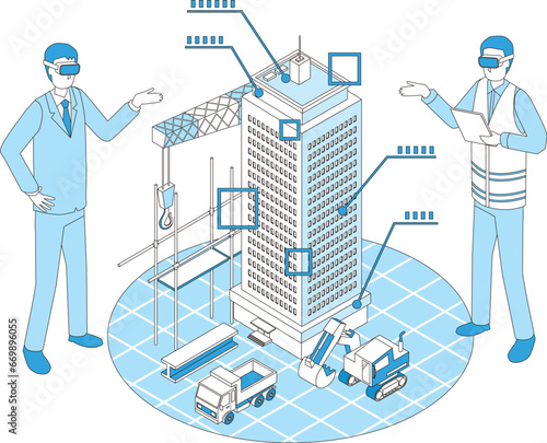 VRゴーグルを着用しての工事のミーティング