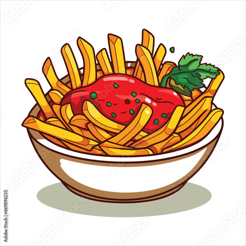 French fries potato tasty fast street food in red paper box vector