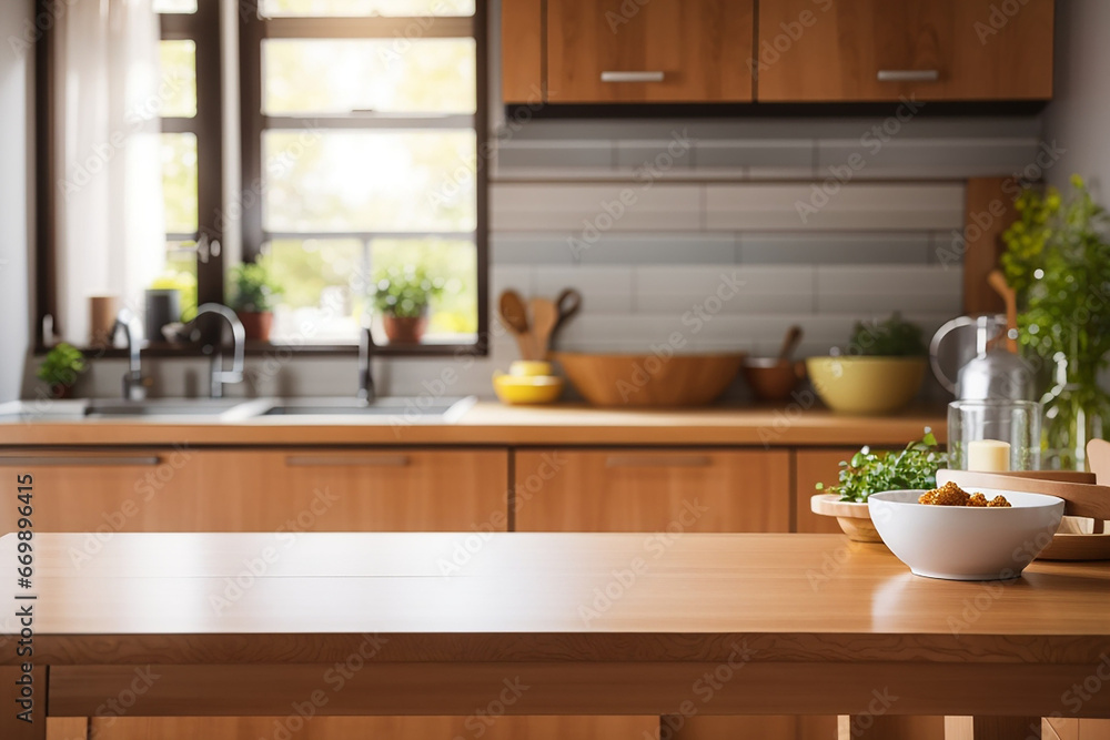 kitchen background blured empty table kitchen background blured empty table