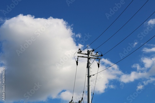 爽やかな青空 田舎の風景 電柱 電線 穏やかな日