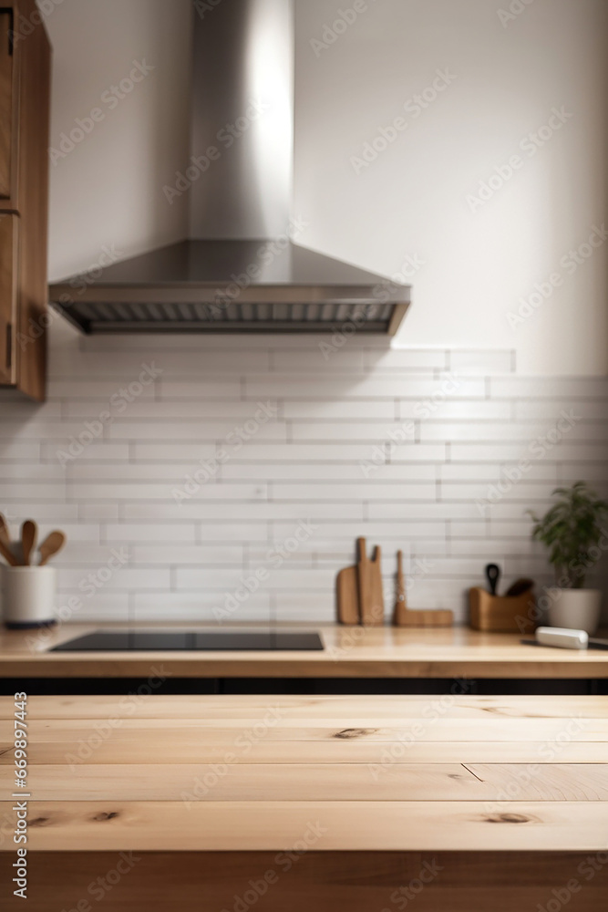 kitchen background blured empty table