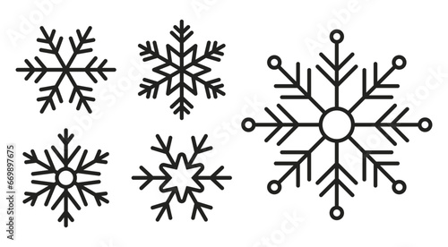 Set of snowflakes. Black and white. Isolated vector illustration.
