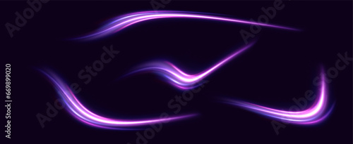 Neon speed lines. Dynamic light motion traces. Light trace wave, trace line.	
Neon swirls.