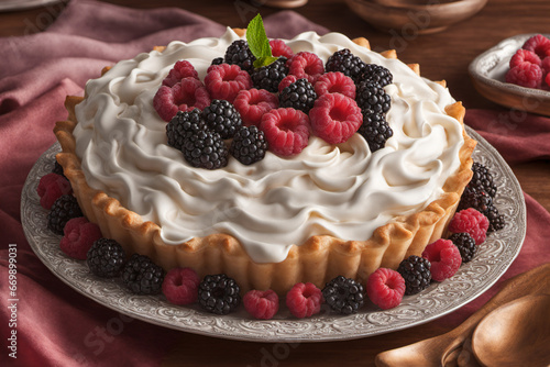 Cupcakes topped with red berries are beautifully arranged on a tray