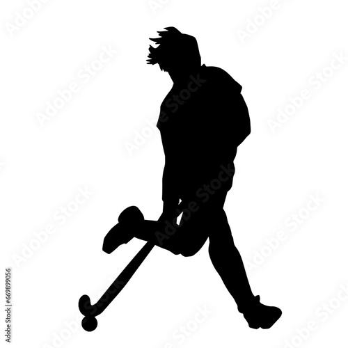 Silhouette of female land hockey athlete in action pose. Silhouette of a woman playing land hockey.