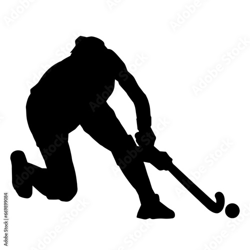 Silhouette of female land hockey athlete in action pose. Silhouette of a woman playing land hockey.