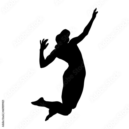 Silhouette of a female volley ball athlete jump pose.