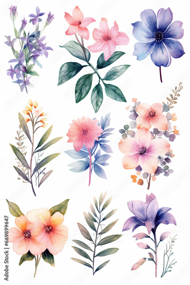 flowers tree braches set collection watercolor clipart isolated on white background flowers tree braches set collection watercolor clipart isolated on white background