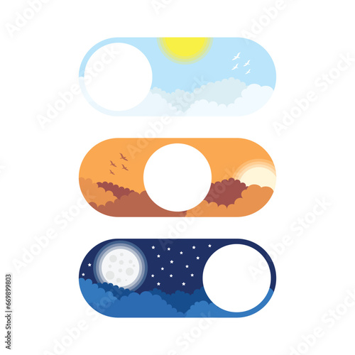 Switch icon vector illustration. Day, night, sunset on isolated background. Dark, light mode sign concept.