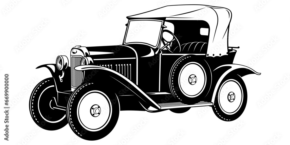 Vintage Retro Car. Vector silhouette isolated on white.