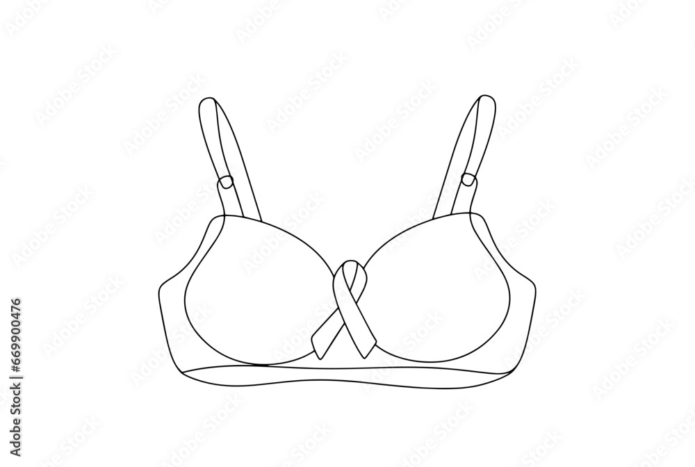 Brassiere. Ribbon against cancer. One line Brassiere. Ribbon against cancer. One line