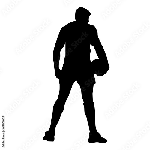 Silhouette of a man playing football. Silhouette of a male athlete in rugby sport. © anom_t