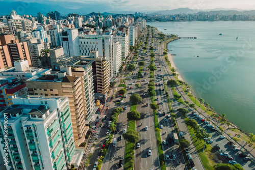 Drone view of Florianopolis center. Urban view of architectural landscape photo