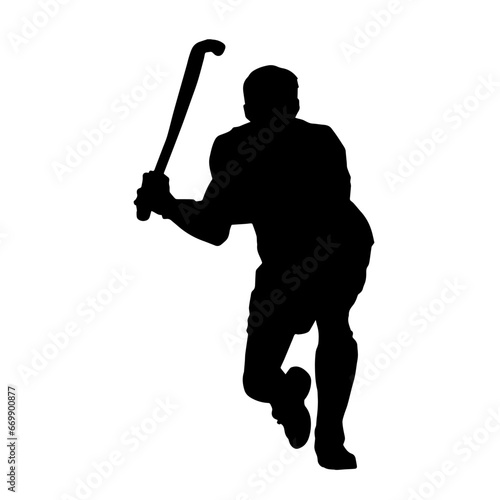 Silhouette of a land hockey player in action pose.