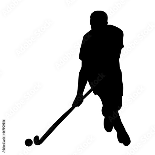 Silhouette of a land hockey player in action pose.