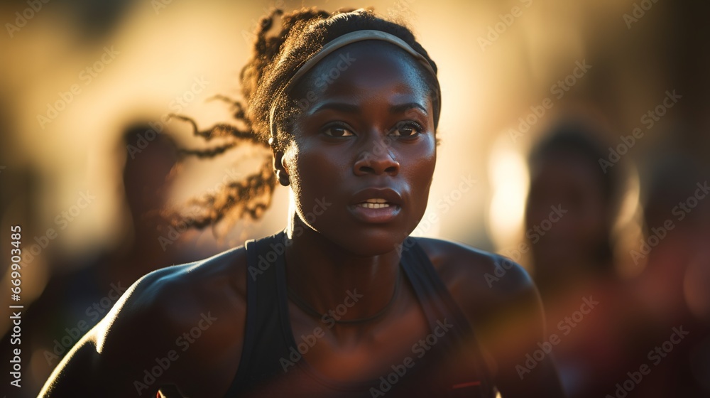 black athlete woman running a race