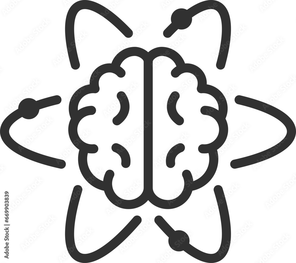 Brain atom, linear icon. Learning, science. Line with editable stroke