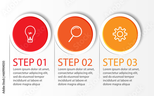3 step infographic, simple infographic business design with related circle shapes, with lines and colors and symbols. suitable for your business presentation