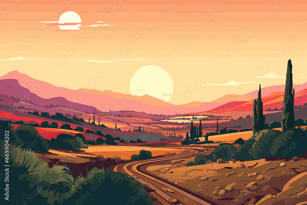 Obraz premium Portugal flat art landscape illustration