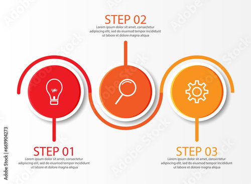 3 step infographic, simple infographic business design with related circle shapes, with lines and colors and symbols. suitable for your business presentation