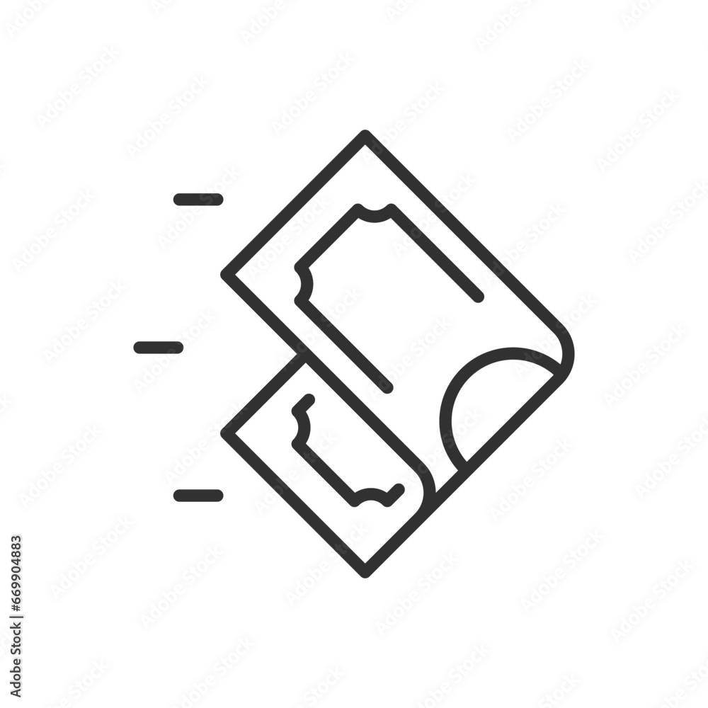 Paper money flying, linear icon. Line with editable stroke Paper money flying, linear icon. Line with editable stroke