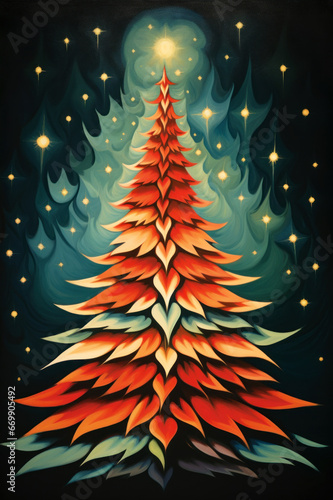 Retro Christmas tree  vintage style illustration