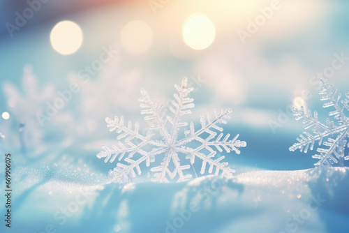 winter background with decorative glitter snow flakes