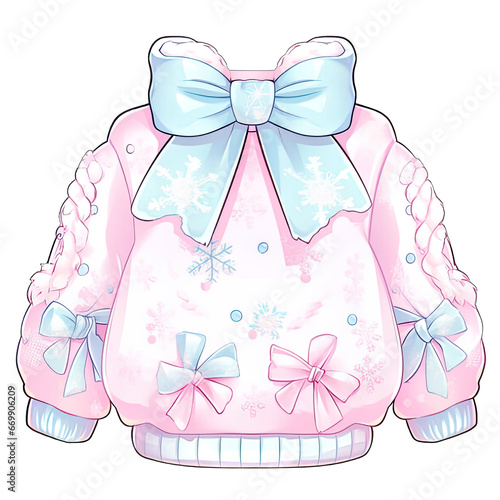 Cute Pastel Sweater with Delicate Bow and Fluffy Fur Accent, for decoration scrapbook and card