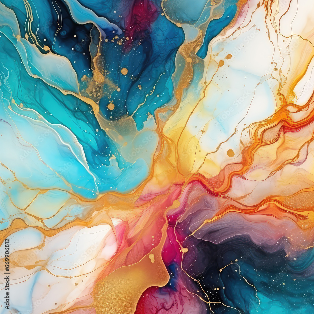 Abstract rainbow alcohol ink waves decoration, ai design