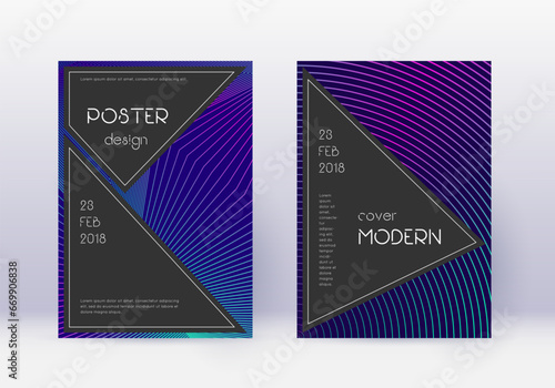 Black cover design template set. Neon abstract lin