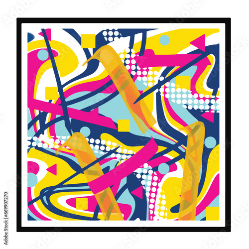 Abstract themed vector handwritten drawings with bright and colorful design art illustration style