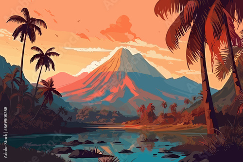 New Guinea flat art landscape illustration 