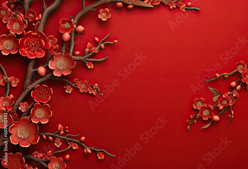 happy new year chinese with red elements on red background